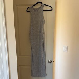 Sleeveless Gray Ribbed Knit Dress